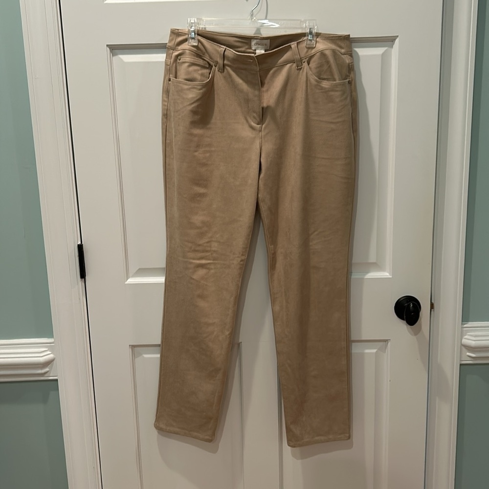 Chico’s faux suede tan pants size 2 - Picture 2 of 3